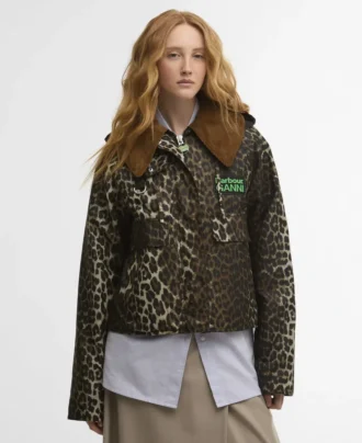 Anorak ciré à imprimé léopard Barbour x GANNI