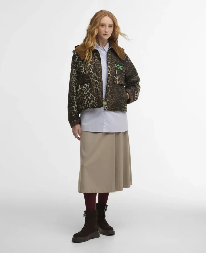 Anorak ciré à imprimé léopard Barbour x GANNI
