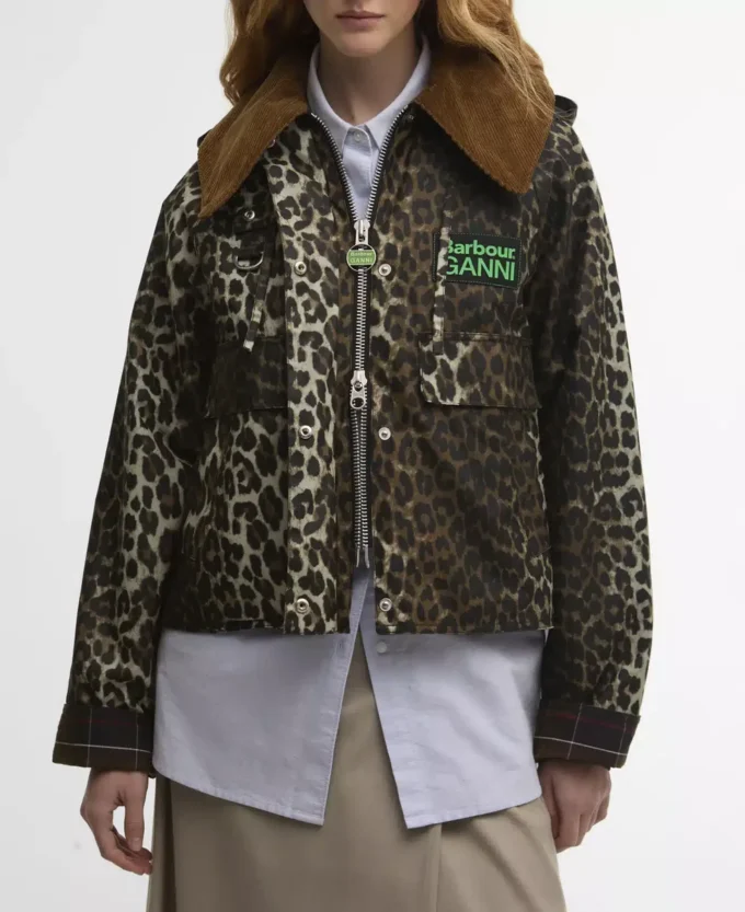Anorak ciré à imprimé léopard Barbour x GANNI
