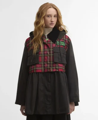 Barbour x GANNI Veste cirée à basque en tartan
