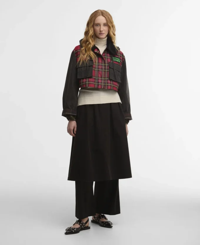 Barbour x GANNI Veste cirée à basque en tartan