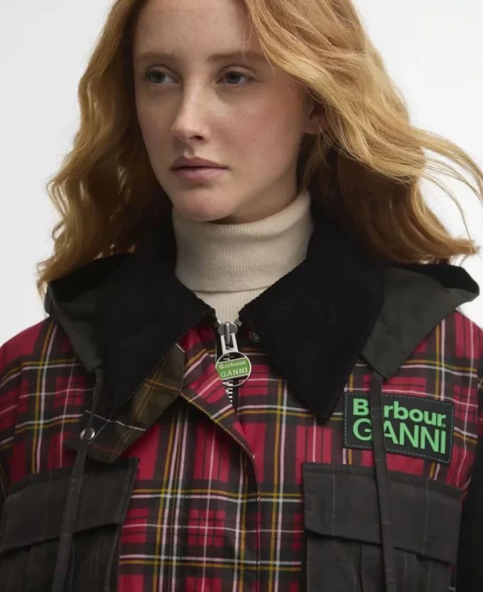 Barbour x GANNI Veste cirée à basque en tartan