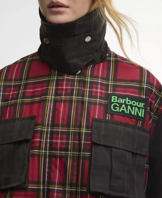 Barbour x GANNI Veste cirée à basque en tartan