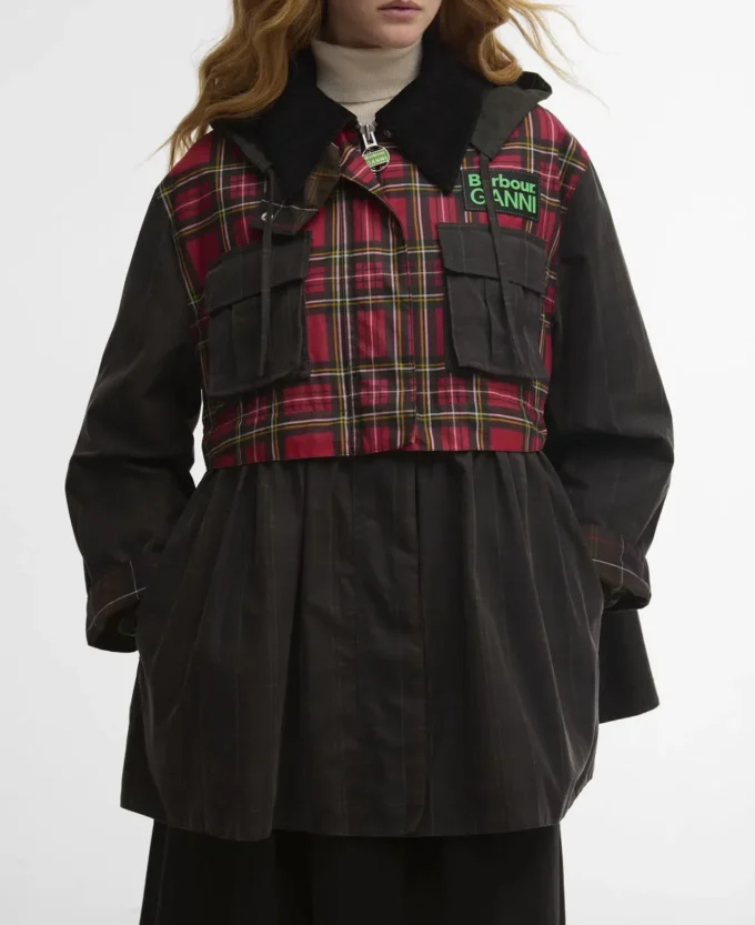 Barbour x GANNI Veste cirée à basque en tartan