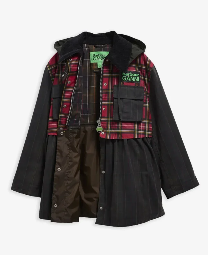 Barbour x GANNI Veste cirée à basque en tartan